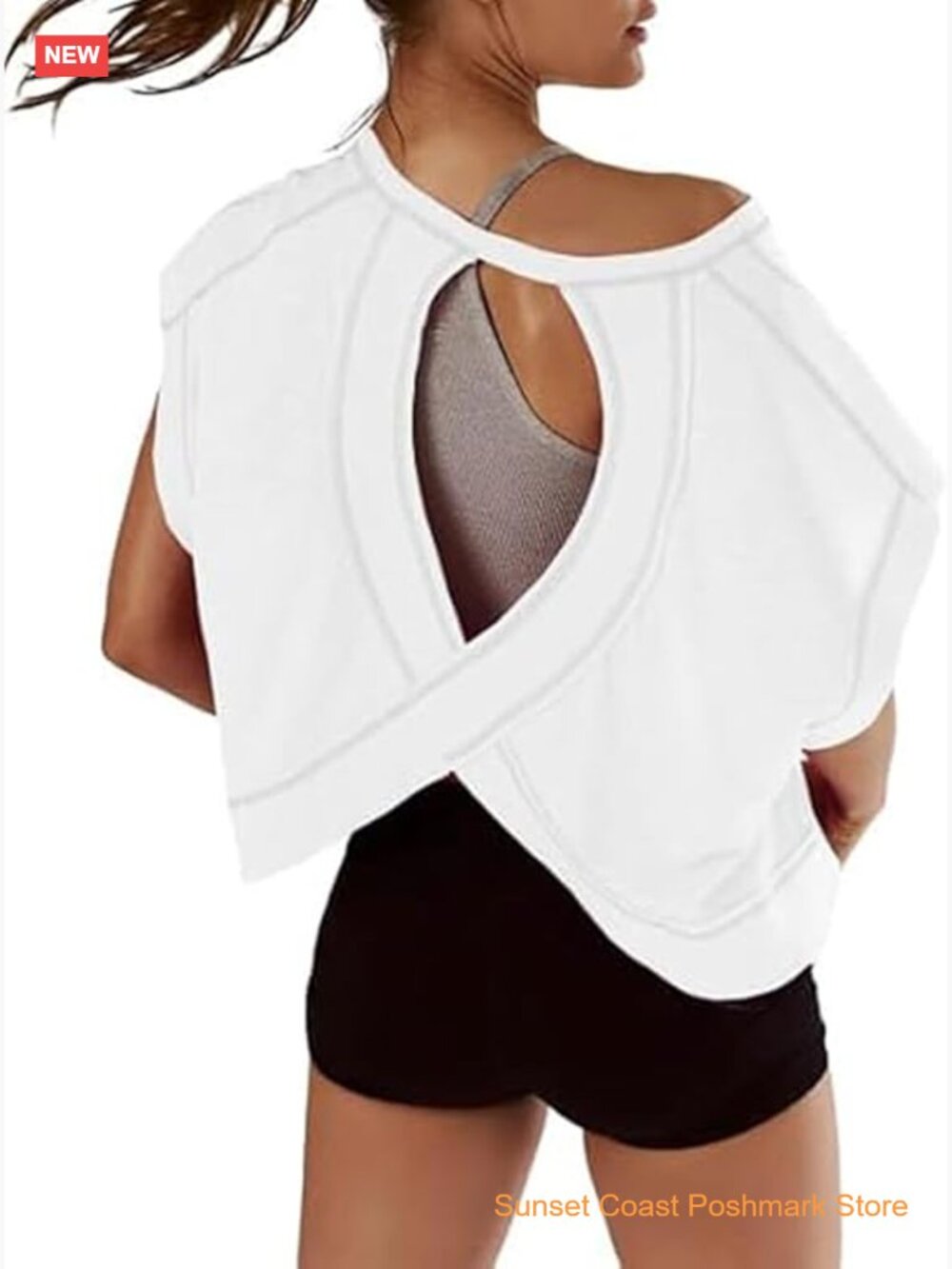 Open Back Crop Top Short Sleeve Backless T Shirt for Workout Yoga Gym